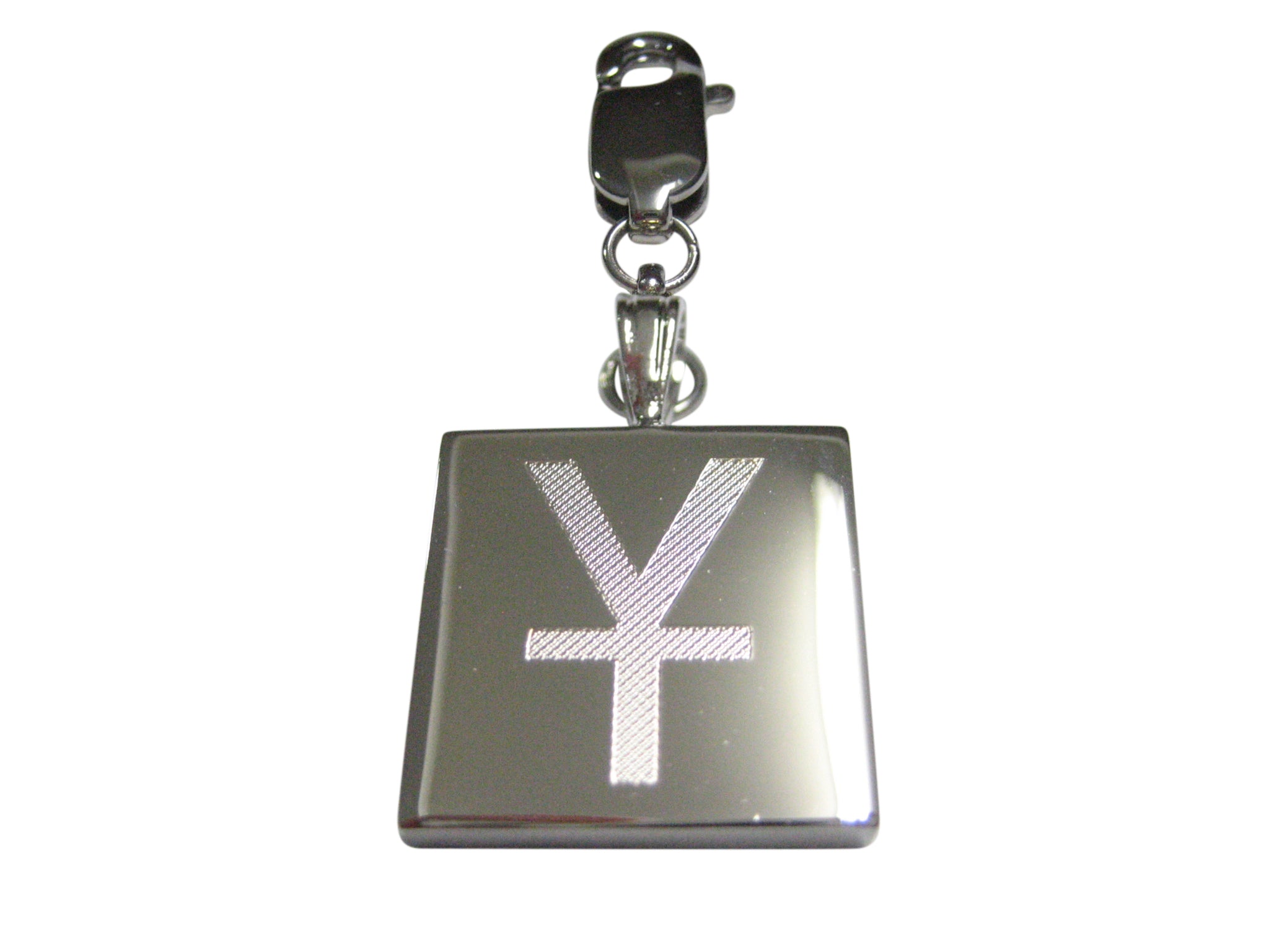 Silver Toned Etched Chinese Yuan Currency Sign Pendant Zipper Pull Charm