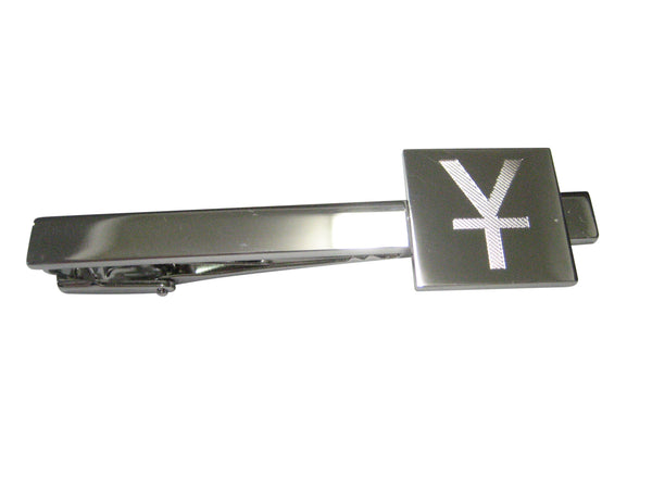 Silver Toned Etched Chinese Yuan Currency Sign Tie Clip