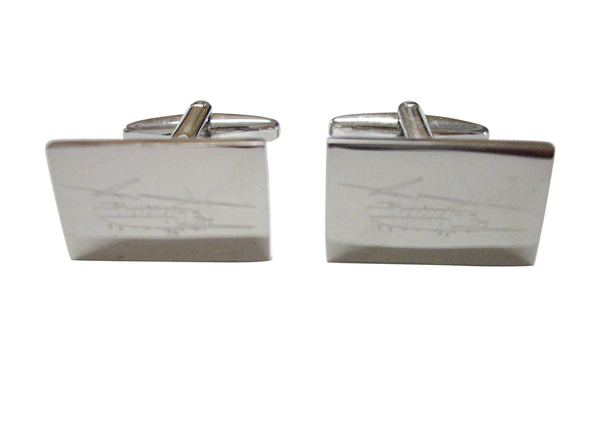 Silver Toned Etched Chinook Helicopter Cufflinks