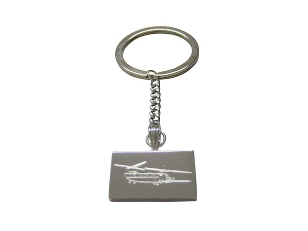 Silver Toned Etched Chinook Helicopter Keychain