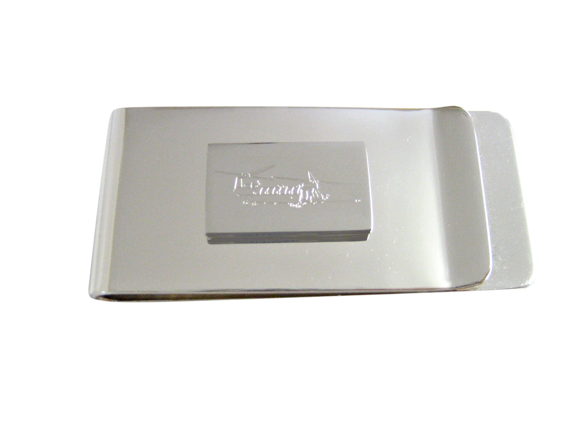 Silver Toned Etched Chinook Helicopter Money Clip