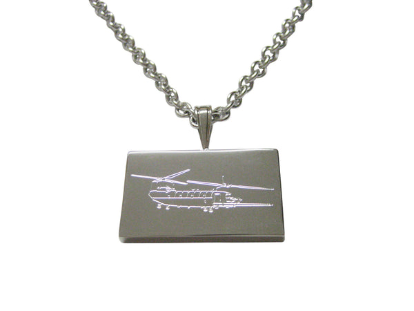 Silver Toned Etched Chinook Helicopter Pendant Necklace