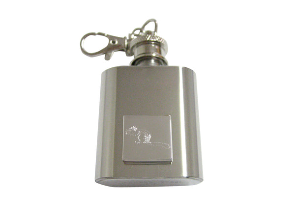 Silver Toned Etched Chipmunk 1 Oz. Stainless Steel Key Chain Flask