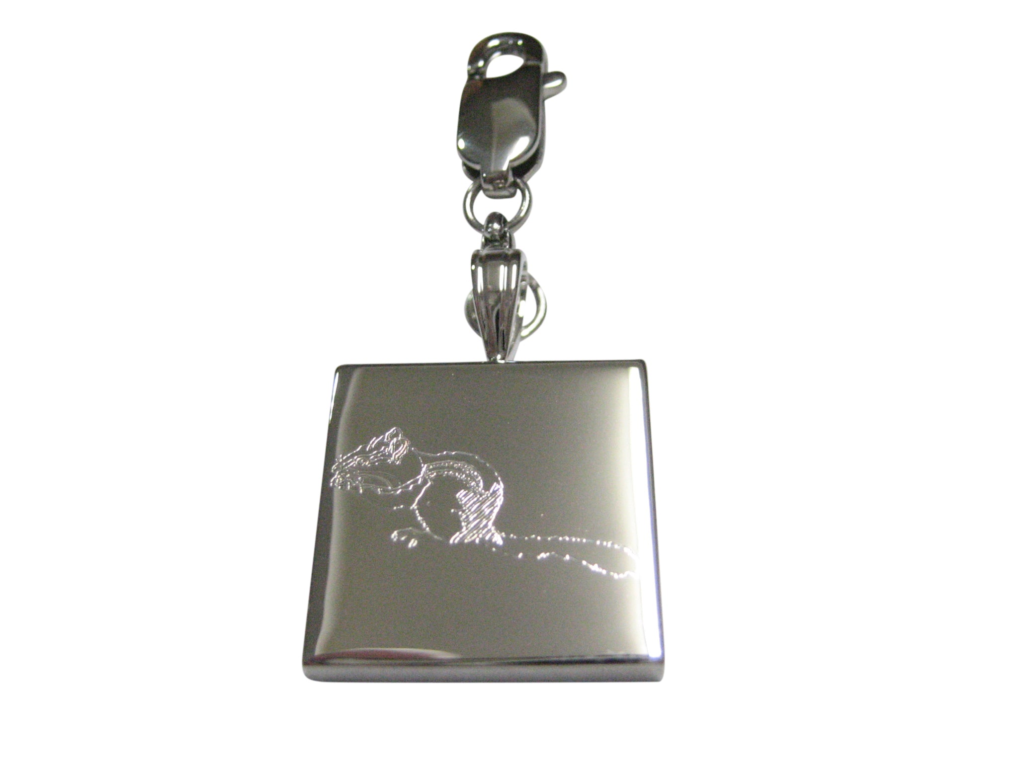 Silver Toned Etched Chipmunk Pendant Zipper Pull Charm
