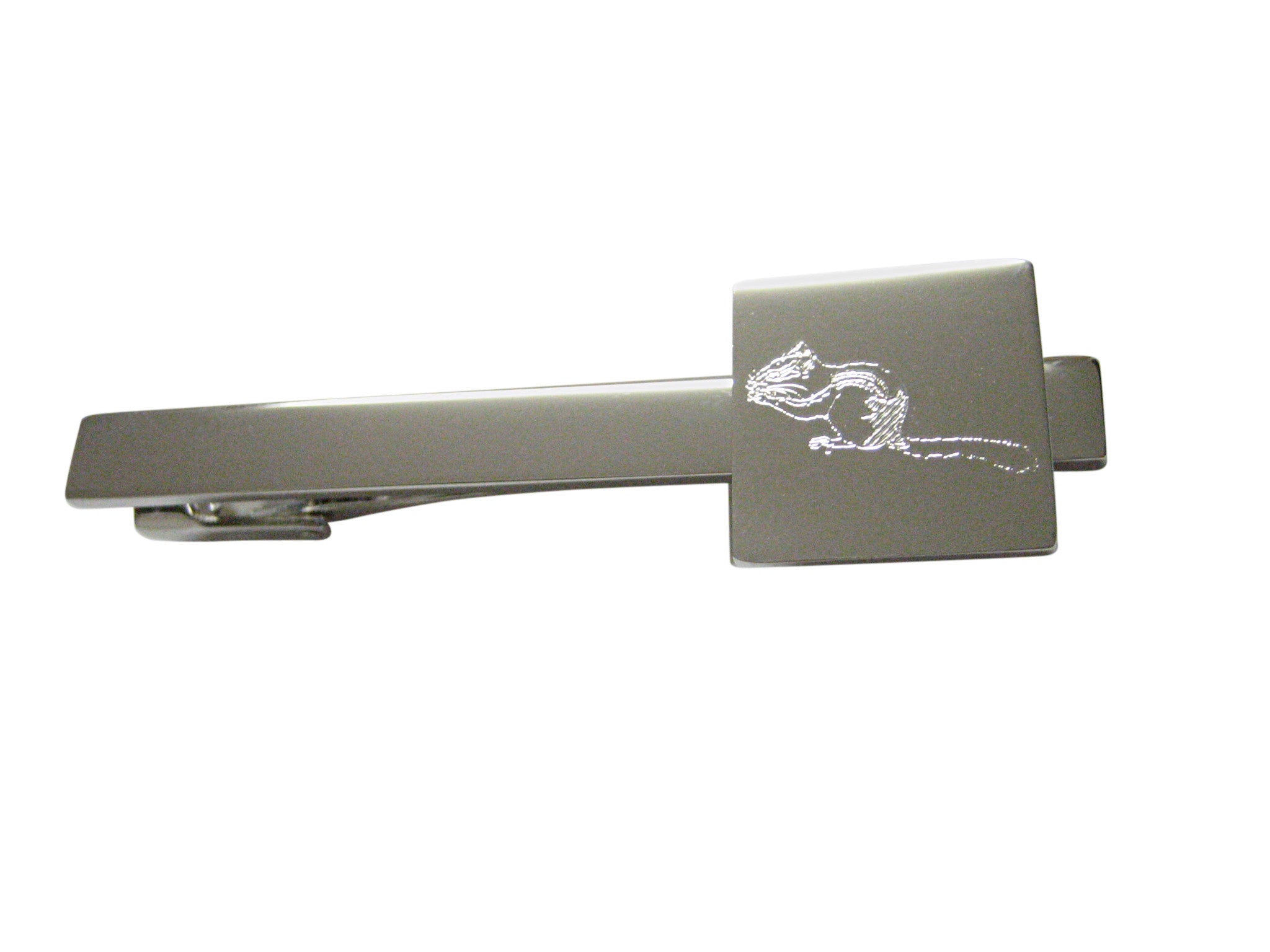 Silver Toned Etched Chipmunk Square Tie Clip