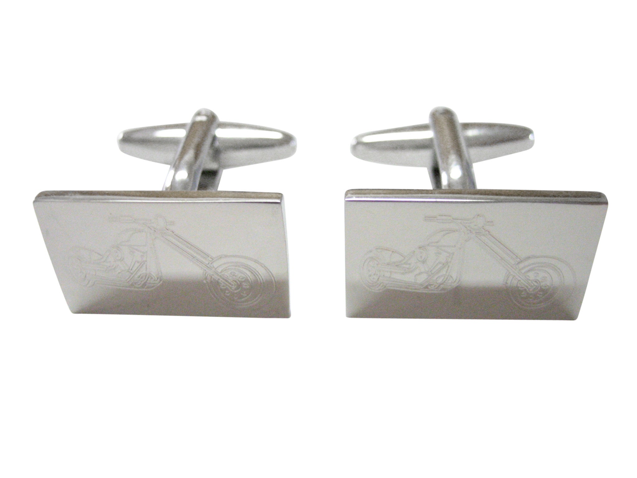 Silver Toned Etched Chopper Motorcycle Cufflinks