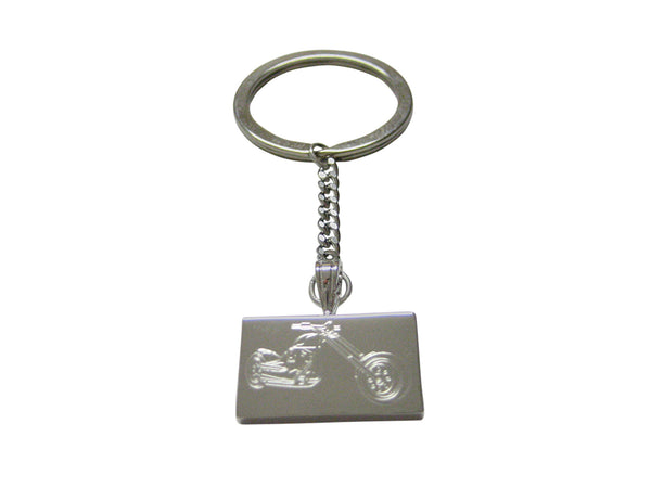 Silver Toned Etched Chopper Motorcycle Keychain