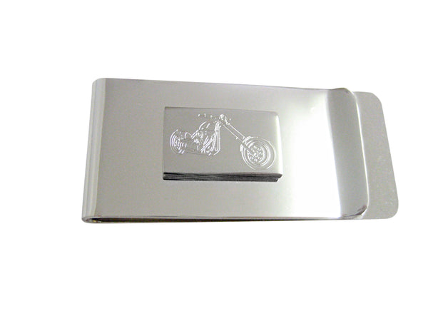 Silver Toned Etched Chopper Motorcycle Money Clip