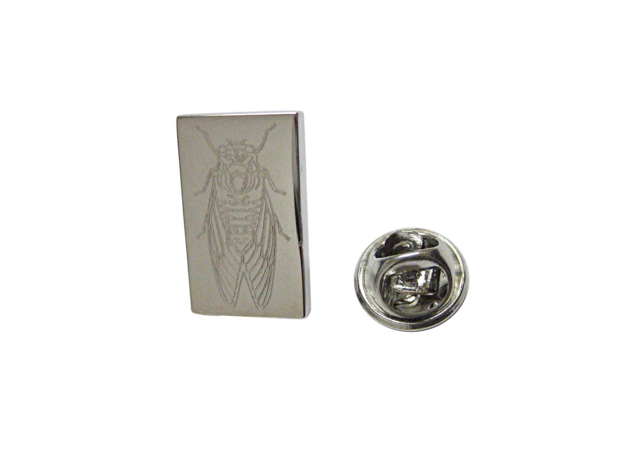 Silver Toned Etched Cicada Bug Lapel Pin