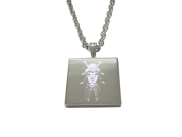 Silver Toned Etched Cicada Bug Pendant Necklace