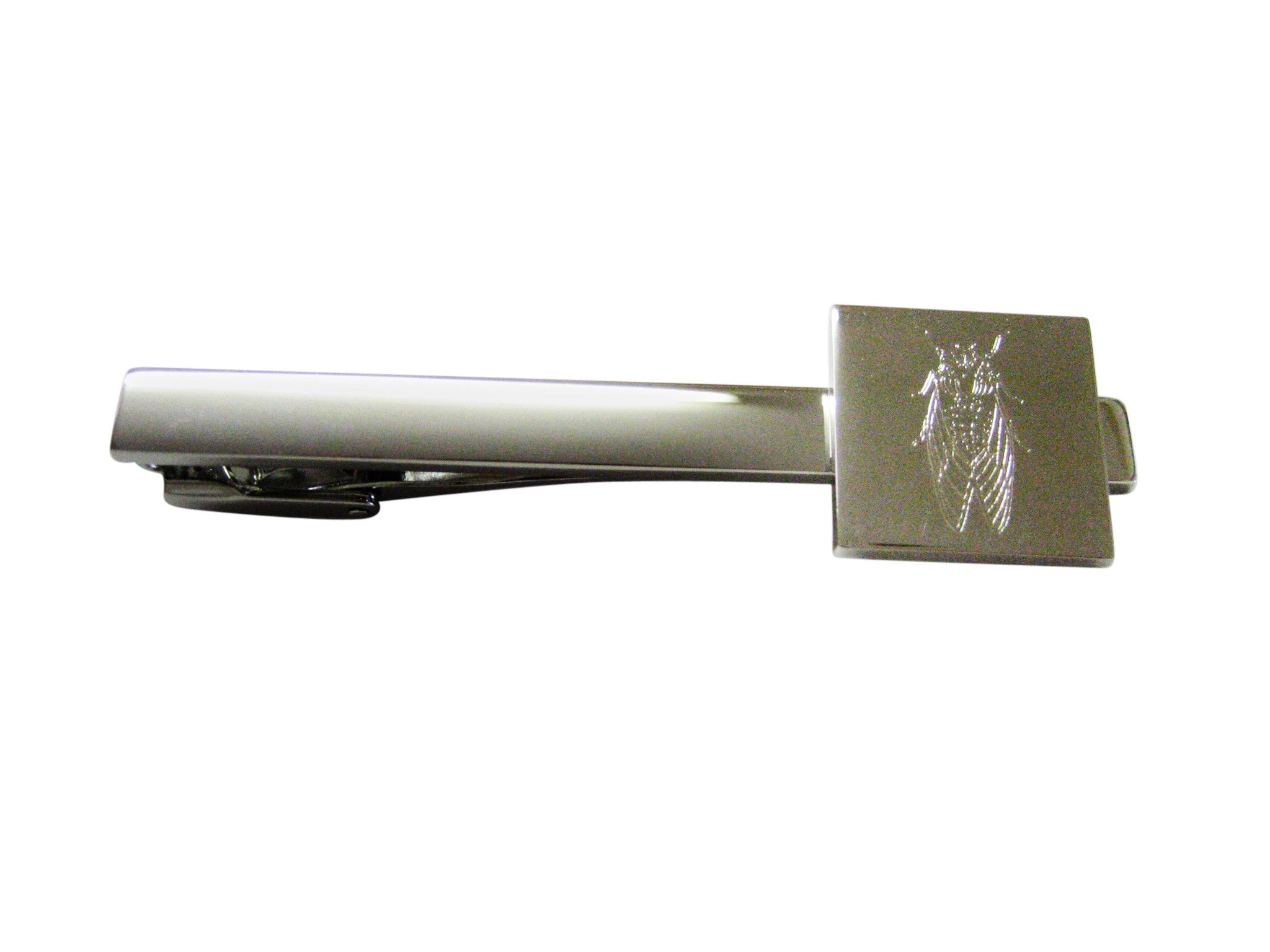 Silver Toned Etched Cicada Bug Square Tie Clip