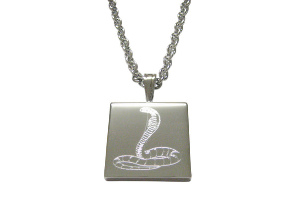 Silver Toned Etched Cobra Snake Pendant Necklace