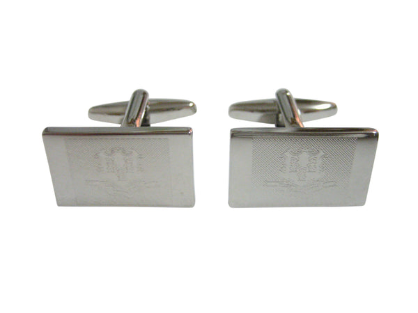 Silver Toned Etched Connecticut State Flag Cufflinks
