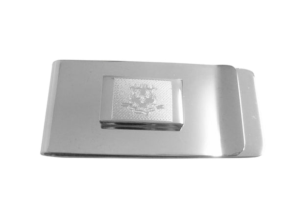 Silver Toned Etched Connecticut State Flag Money Clip