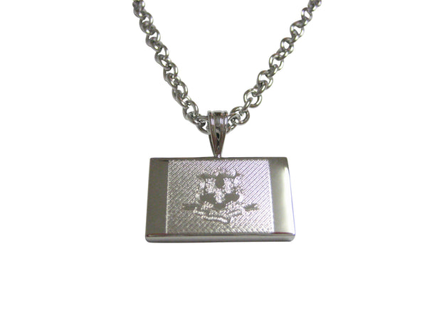 Silver Toned Etched Connecticut State Flag Pendant Necklace