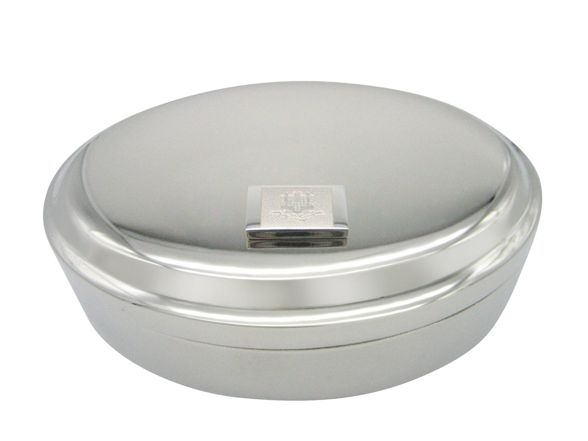 Silver Toned Etched Connecticut State Flag Pendant Oval Trinket Jewelry Boxes