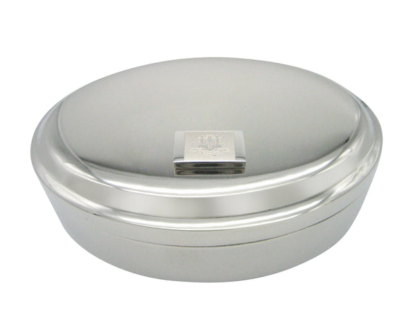 Silver Toned Etched Connecticut State Flag Pendant Oval Trinket Jewelry Box