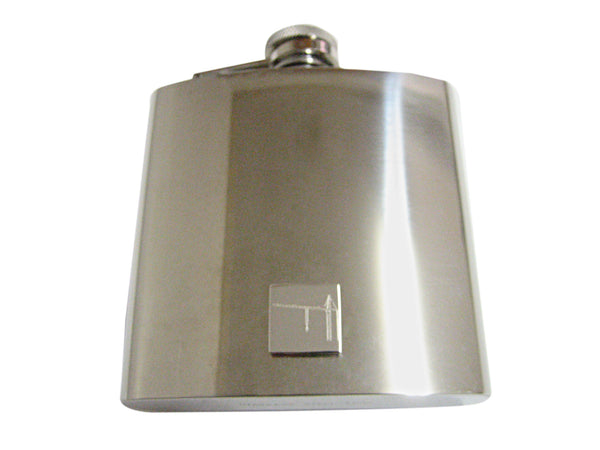 Silver Toned Etched Construction Crane 6 Oz. Stainless Steel Flask