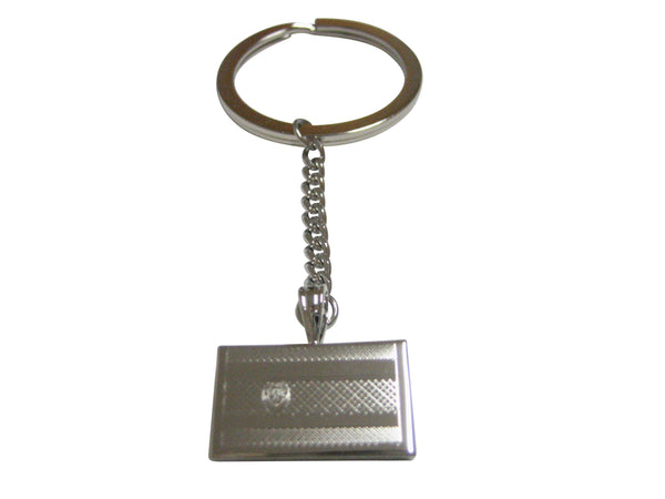 Silver Toned Etched Costa Rica Flag Pendant Keychain