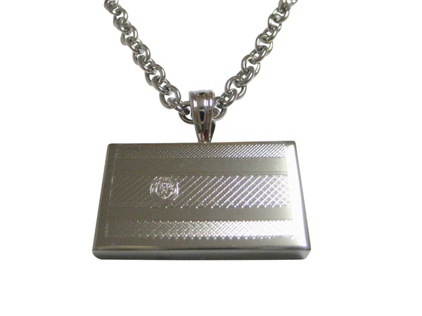 Silver Toned Etched Costa Rica Flag Pendant Necklace