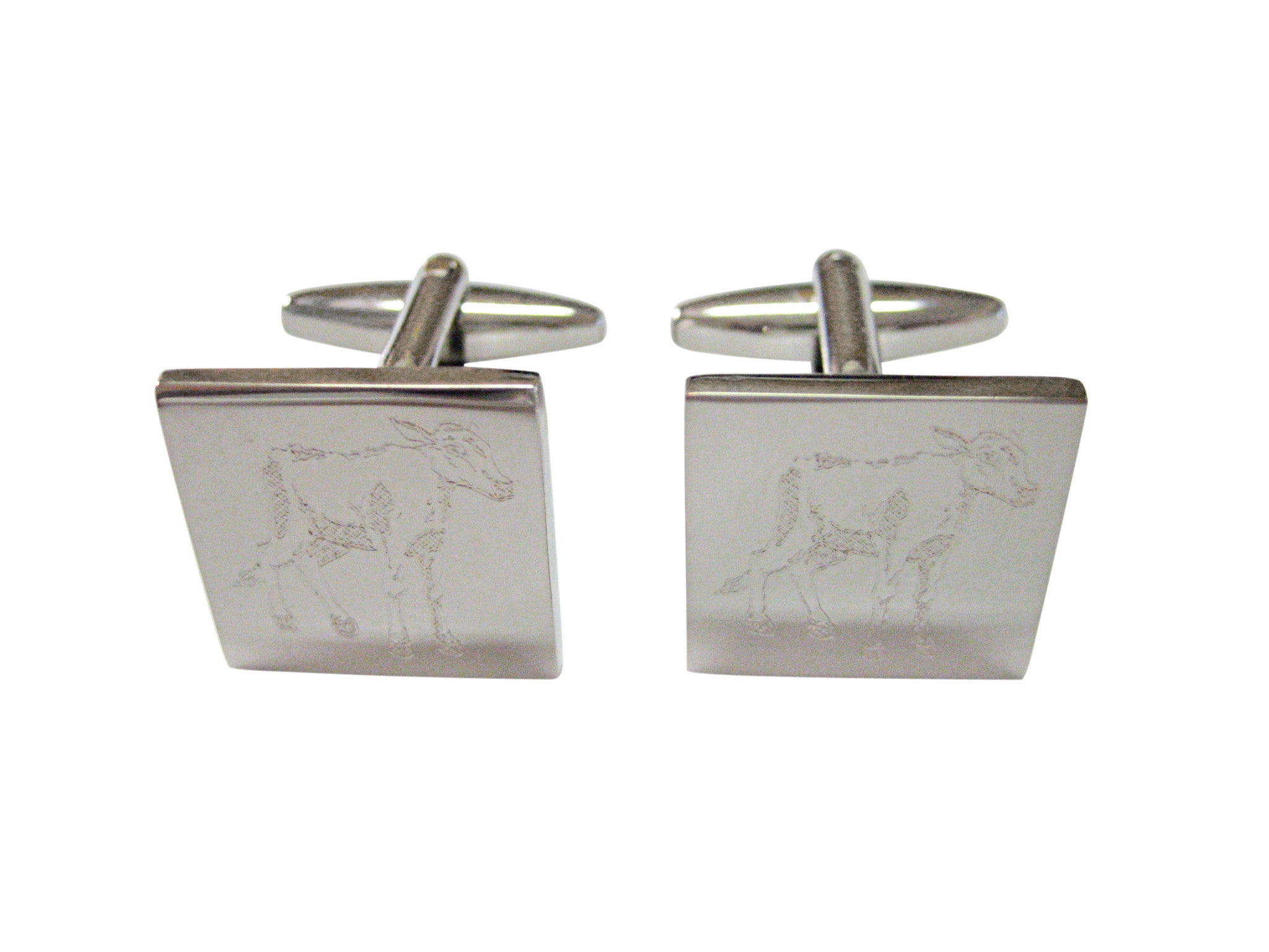 Silver Toned Etched Cow Calf Cufflinks