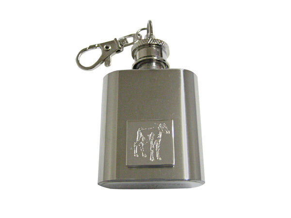 Silver Toned Etched Cow Calf 1 Oz. Stainless Steel Key Chain Flask