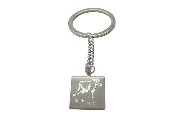 Silver Toned Etched Cow Calf Keychain