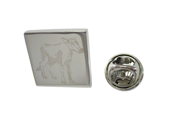 Silver Toned Etched Cow Calf Lapel Pin