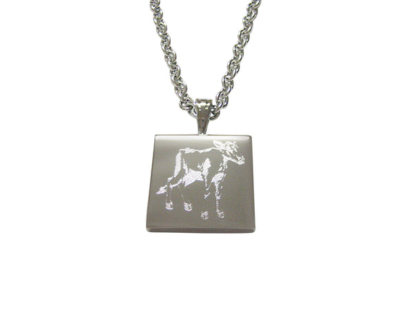 Silver Toned Etched Cow Calf Pendant Necklace
