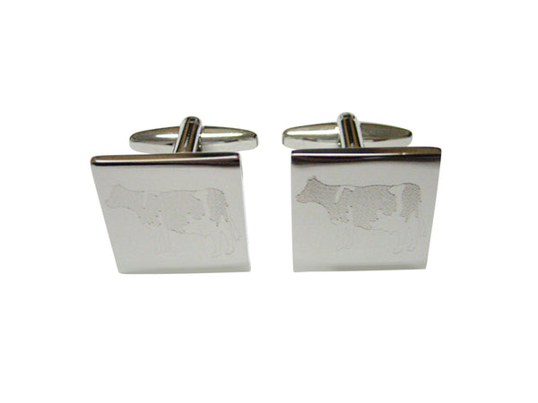 Silver Toned Etched Cow Cufflinks