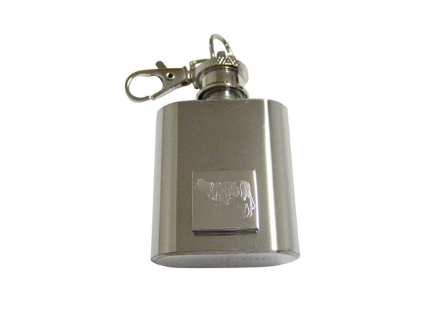 Silver Toned Etched Cow 1 Oz. Stainless Steel Key Chain Flask