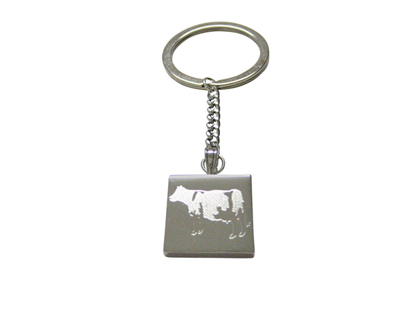 Silver Toned Etched Cow Keychain