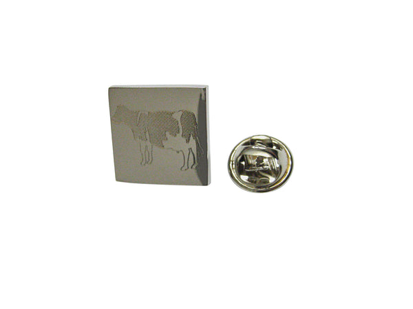 Silver Toned Etched Cow Lapel Pin