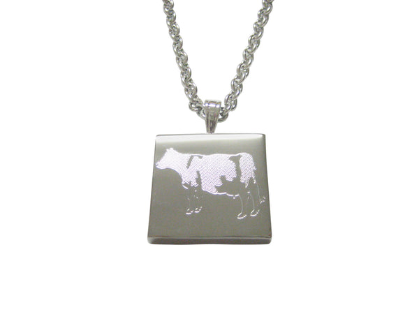 Silver Toned Etched Cow Pendant Necklace
