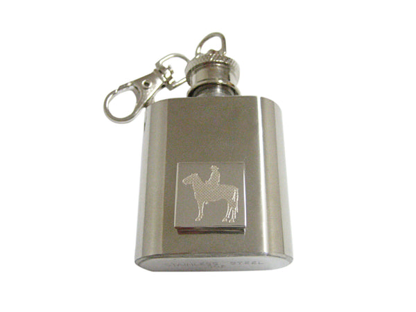 Silver Toned Etched Cowboy 1 Oz. Stainless Steel Key Chain Flask