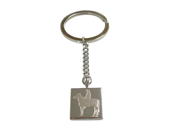 Silver Toned Etched Cowboy Pendant Keychain