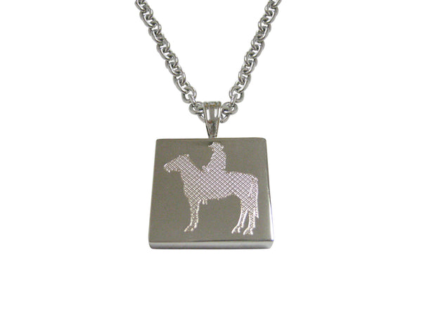 Silver Toned Etched Cowboy Pendant Necklace