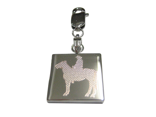 Silver Toned Etched Cowboy Pendant Zipper Pull Charm Pendant