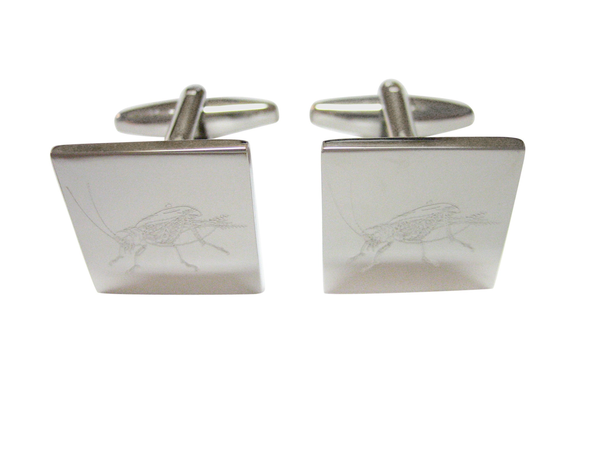 Silver Toned Etched Cricket Bug Cufflinks