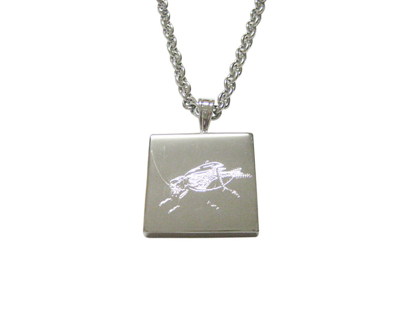 Silver Toned Etched Cricket Bug Pendant Necklace