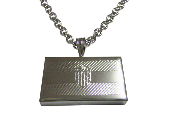 Silver Toned Etched Croatia Flag Pendant Necklace