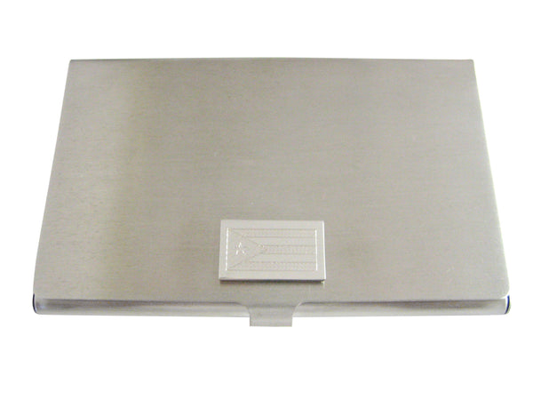 Silver Toned Etched Cuba Flag Business Card Holder