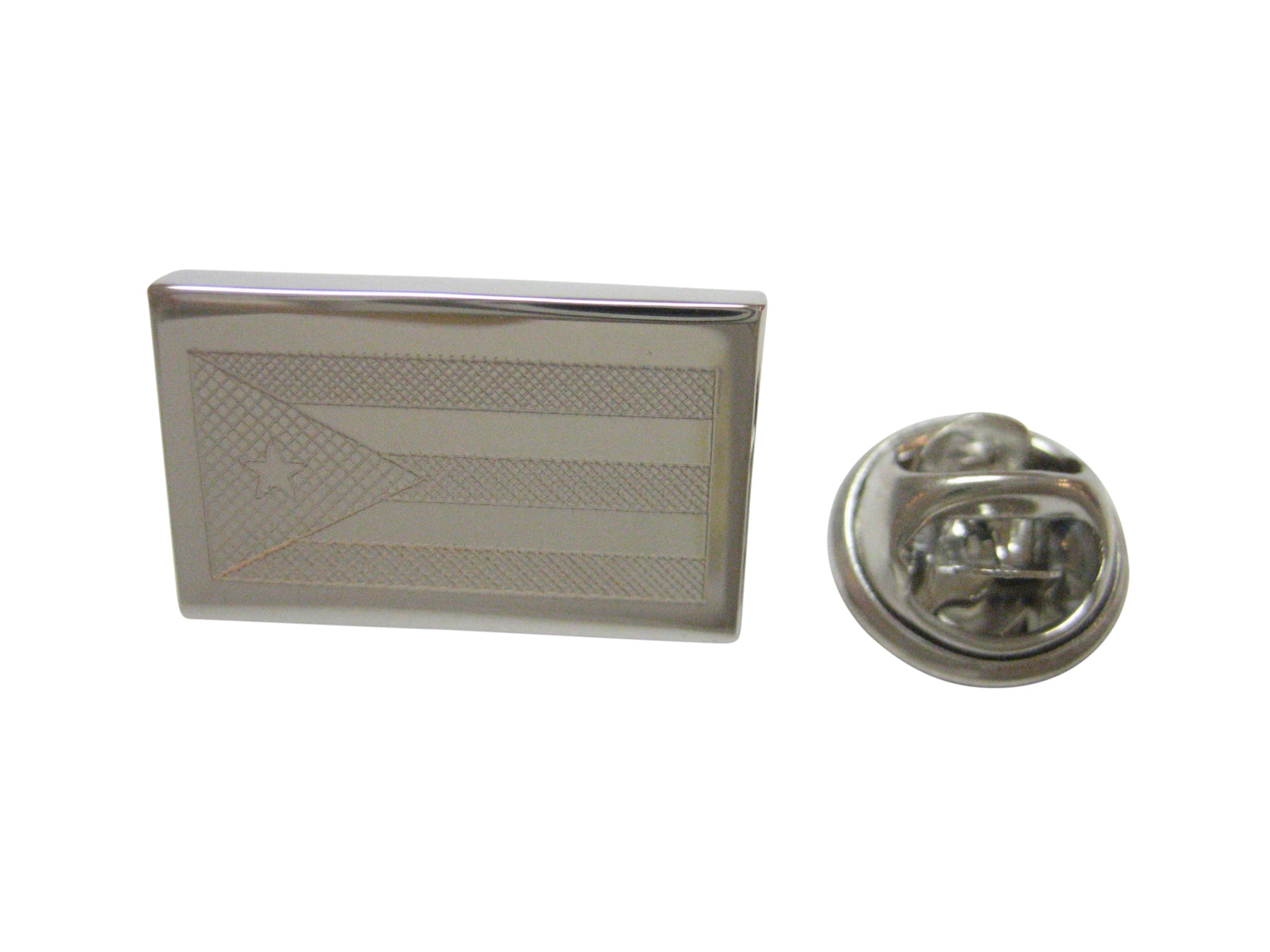 Silver Toned Etched Cuba Flag Lapel Pin