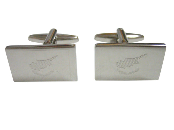 Silver Toned Etched Cyprus Flag Cufflinks