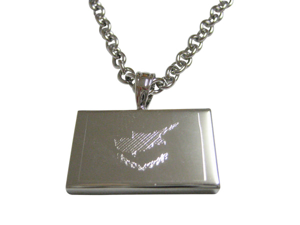 Silver Toned Etched Cyprus Flag Pendant Necklace