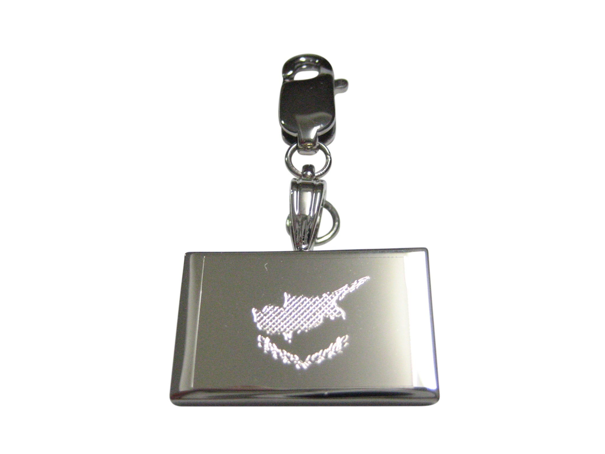 Silver Toned Etched Cyprus Flag Pendant Zipper Pull Charm