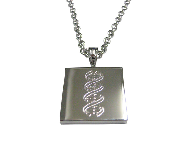 Silver Toned Etched DNA Deoxyribonucleic Acid Molecule Pendant Necklace