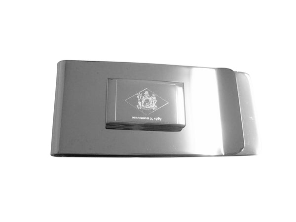 Silver Toned Etched Delaware State Flag Money Clip
