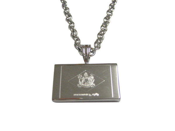 Silver Toned Etched Delaware State Flag Pendant Necklace