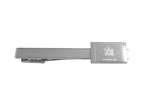 Silver Toned Etched Delaware State Flag Square Tie Clip